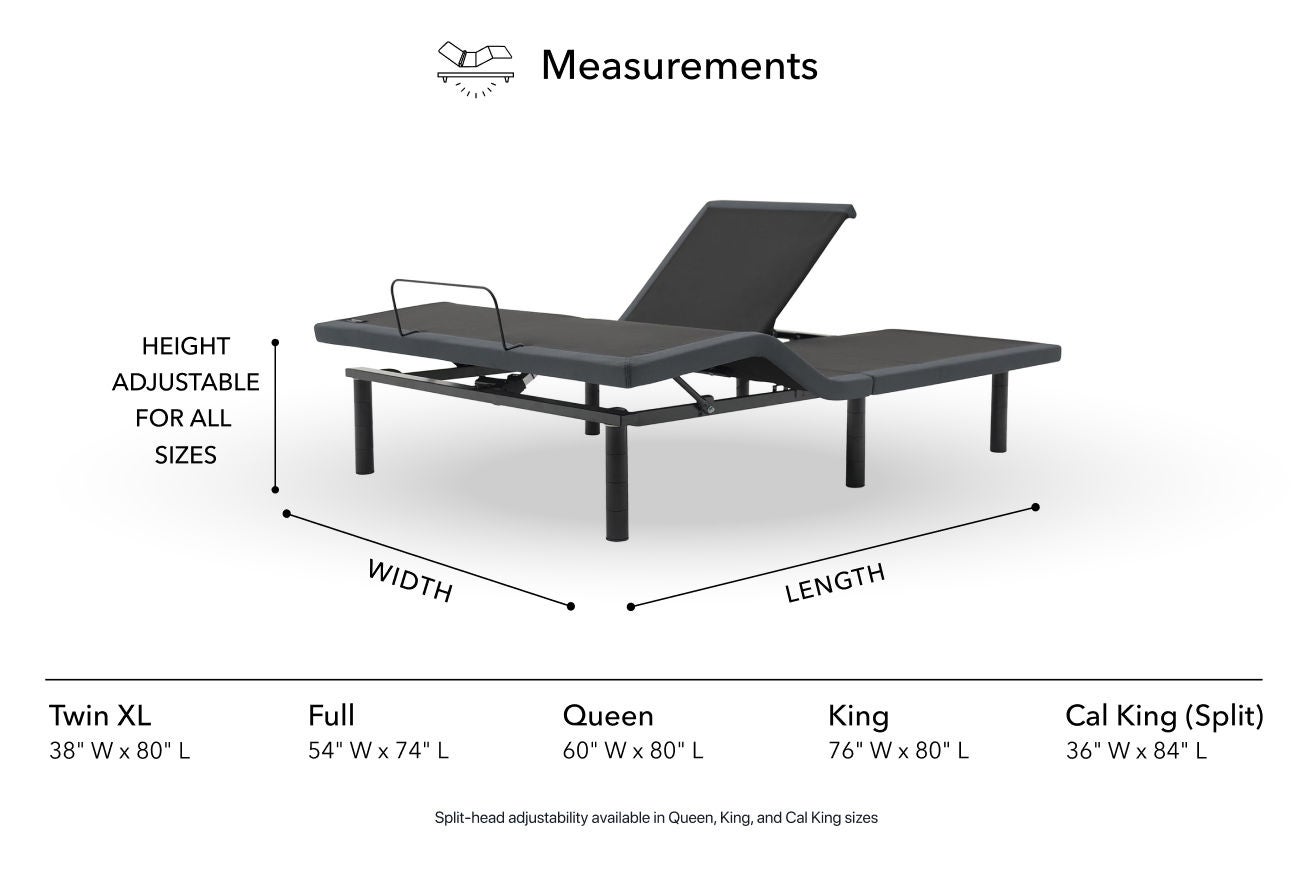 Measurement diagram of the baselogic gold split head adjustable base.