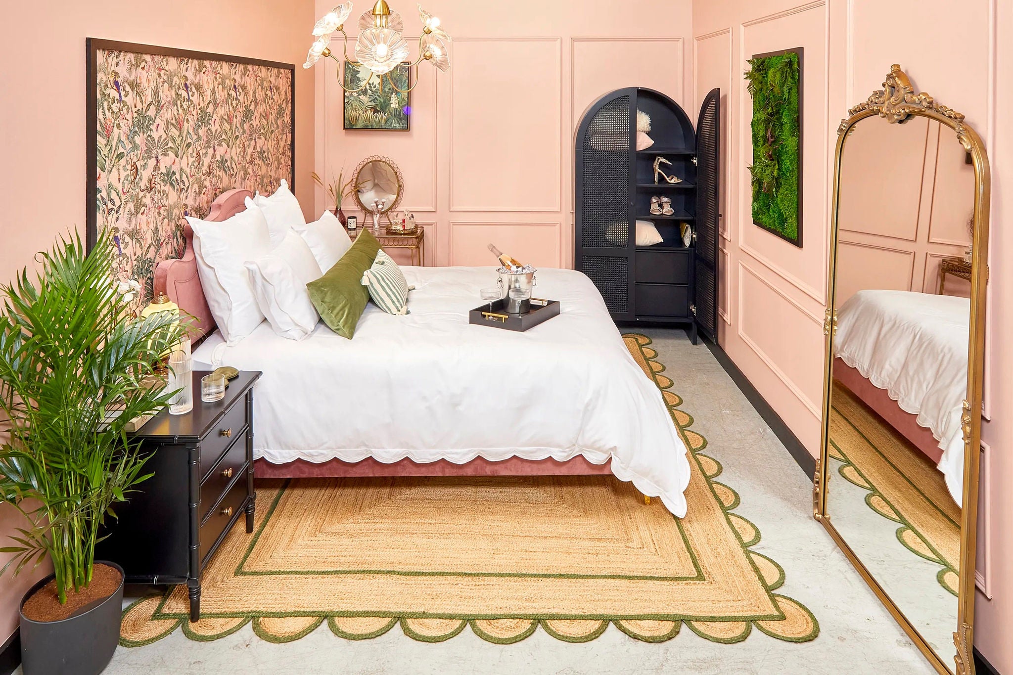 Elegant pink bedroom with modern decor