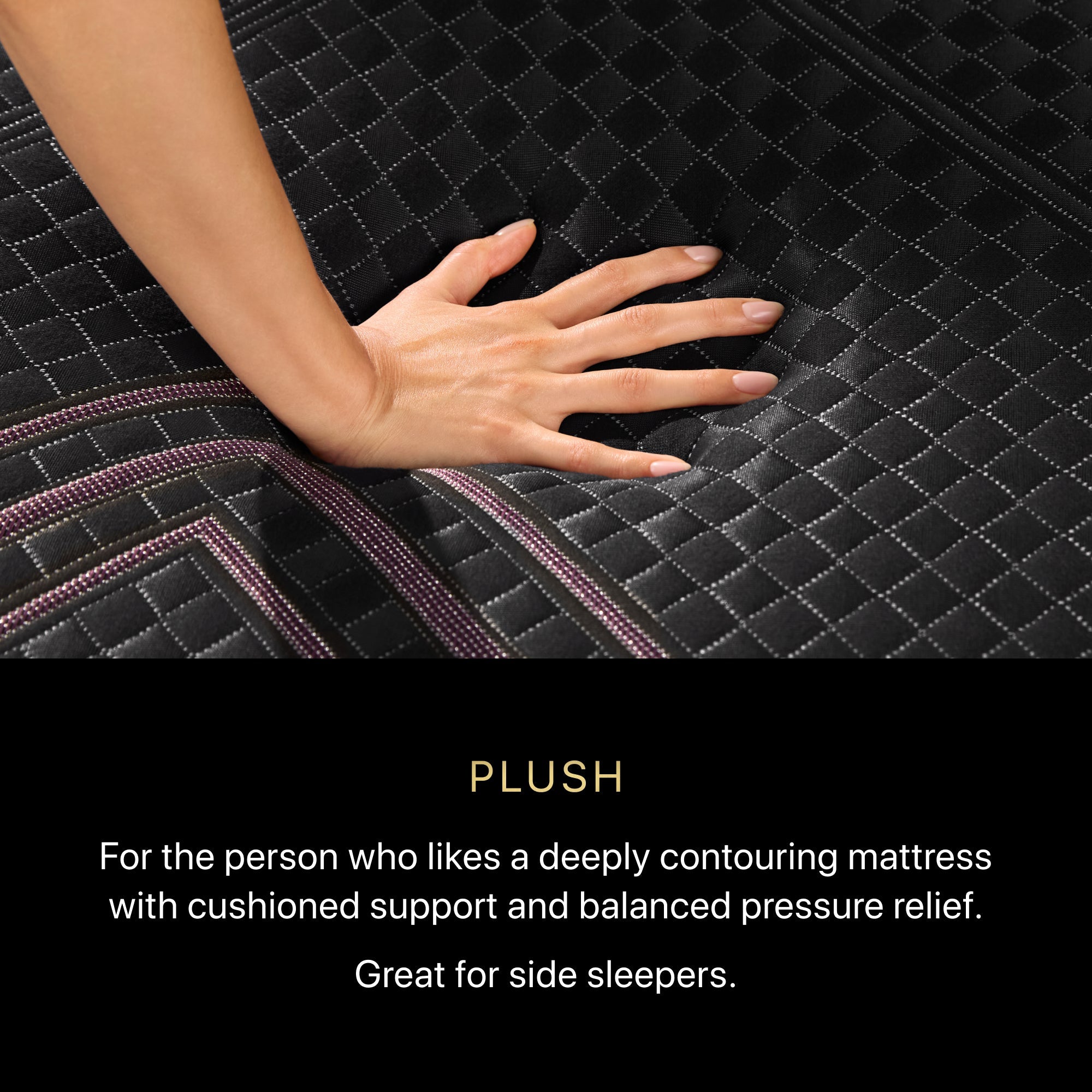 A hand pressing on a BeautyRest Plush Hybrid mattress || series: Series Two || feel: Plush