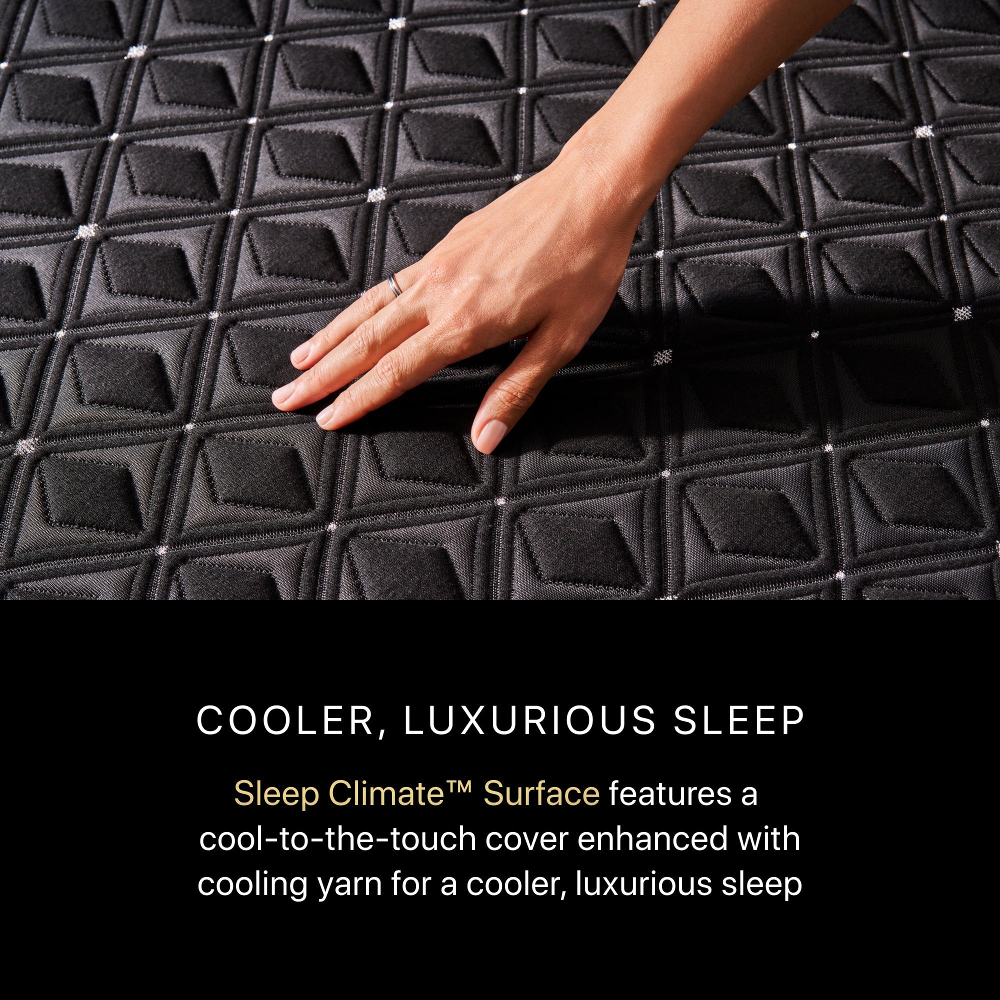 A hand rubbing on a BeautyRest Medium Hybrid mattress || series: Series Three || feel: Medium