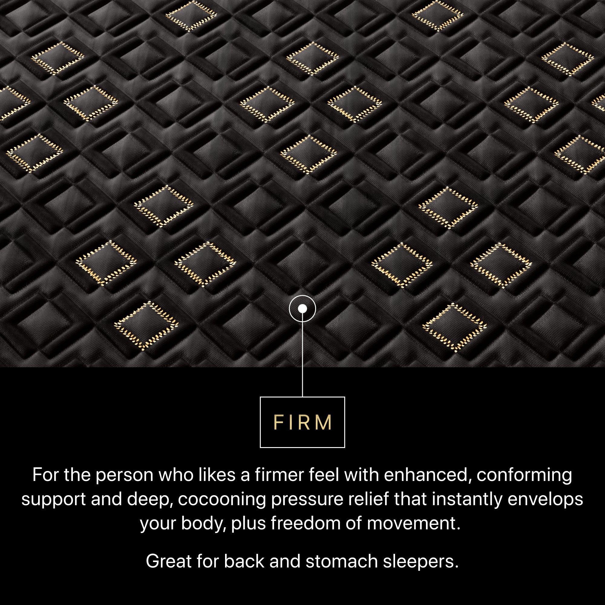 Text description of mattress topper with 'Firm' label and product features.